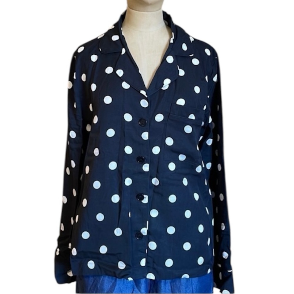 Reformation Lucy Polka Dot Pajama Top Button Down Medium Tencel Black White